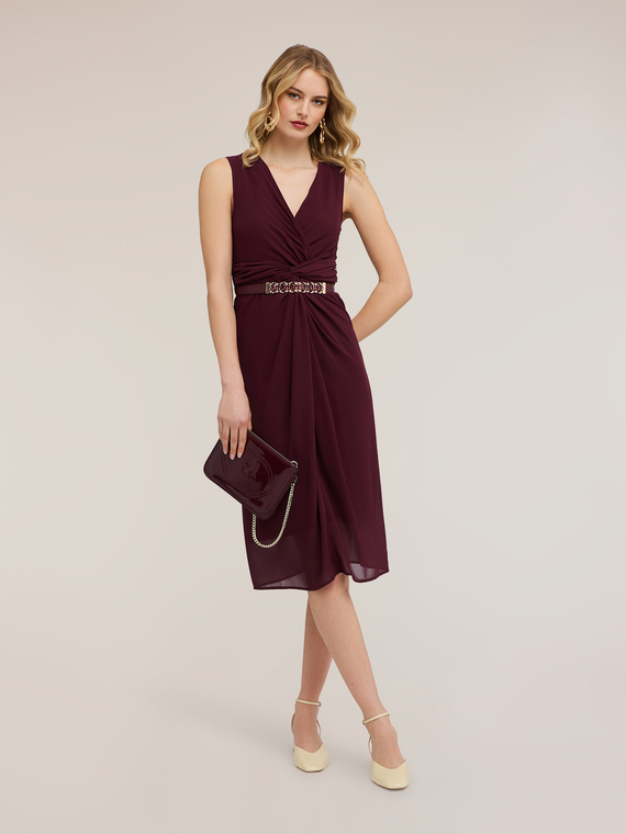 Vestito tubino in georgette con drappeggio