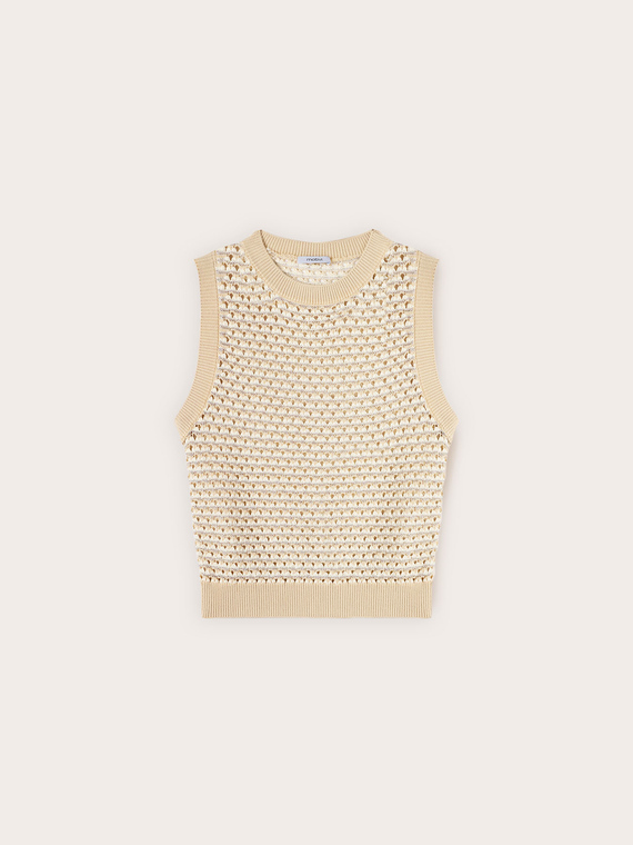 Top in maglia effetto crochet