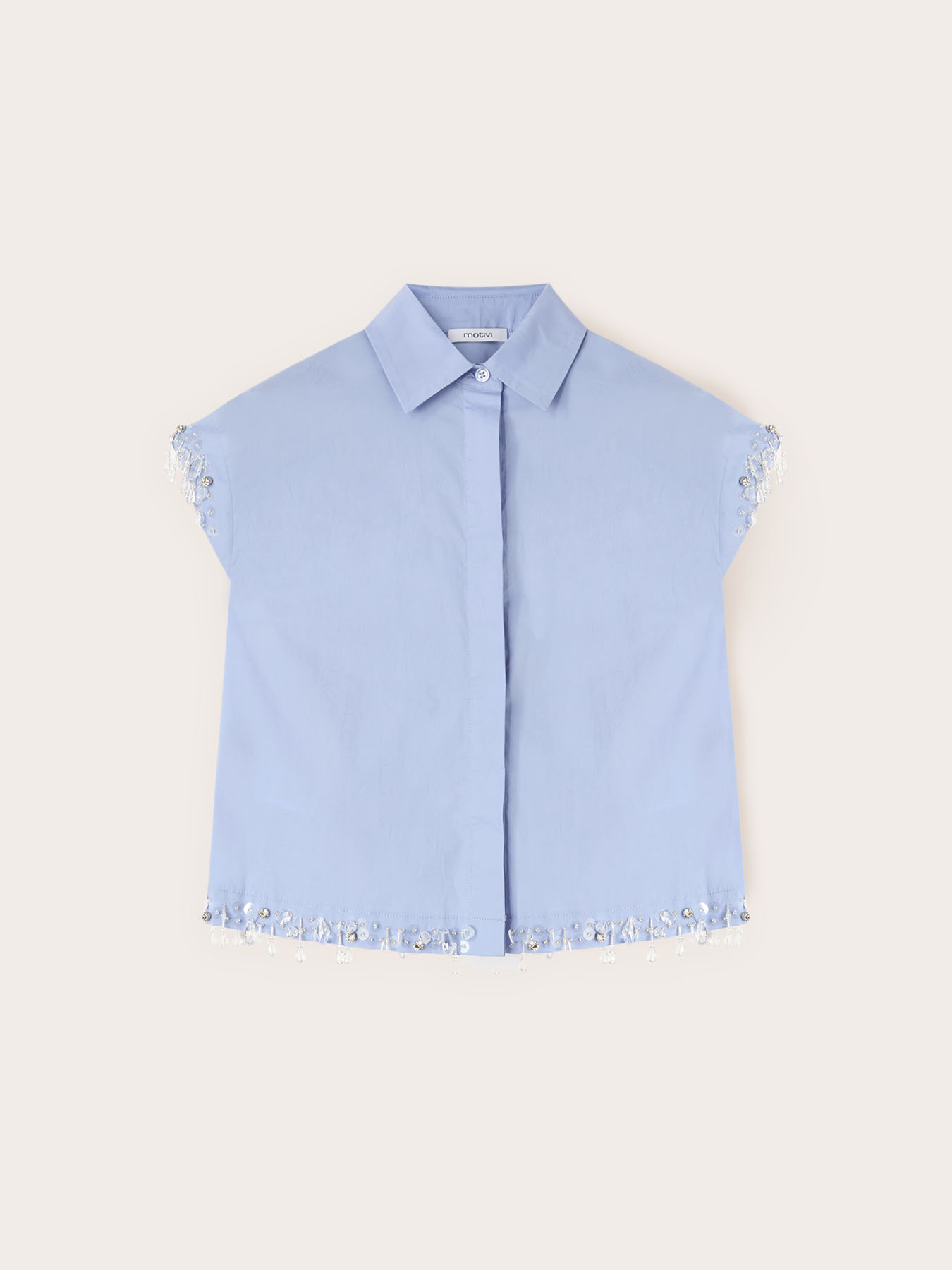 Camicia boxy in popeline con pietre image number 4