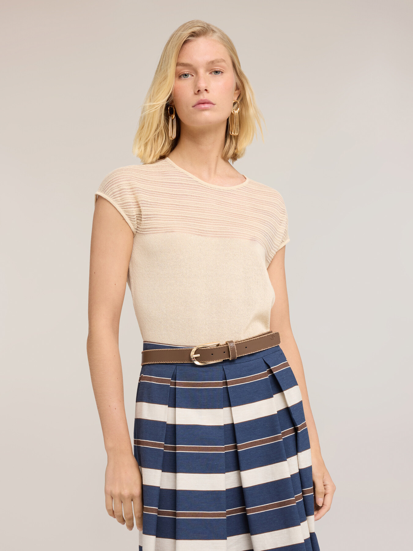 Maglia a righe in misto lino image number 1