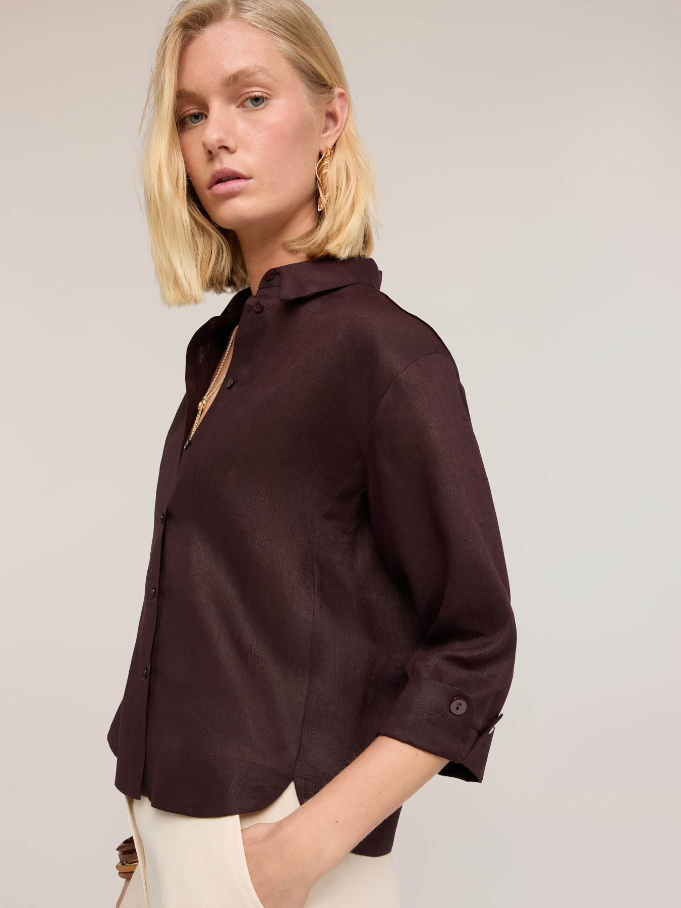 Camicia boxy in lino image number 3