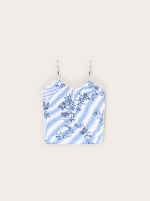 Top a righe con pizzo e stampa floreale