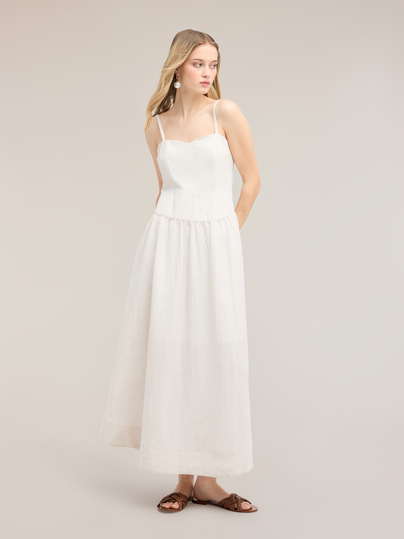 Vestito flare lungo in misto lino image number 0