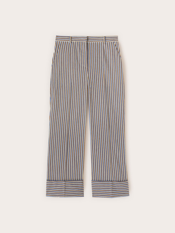 Pantaloni cropped a righe in misto cotone
