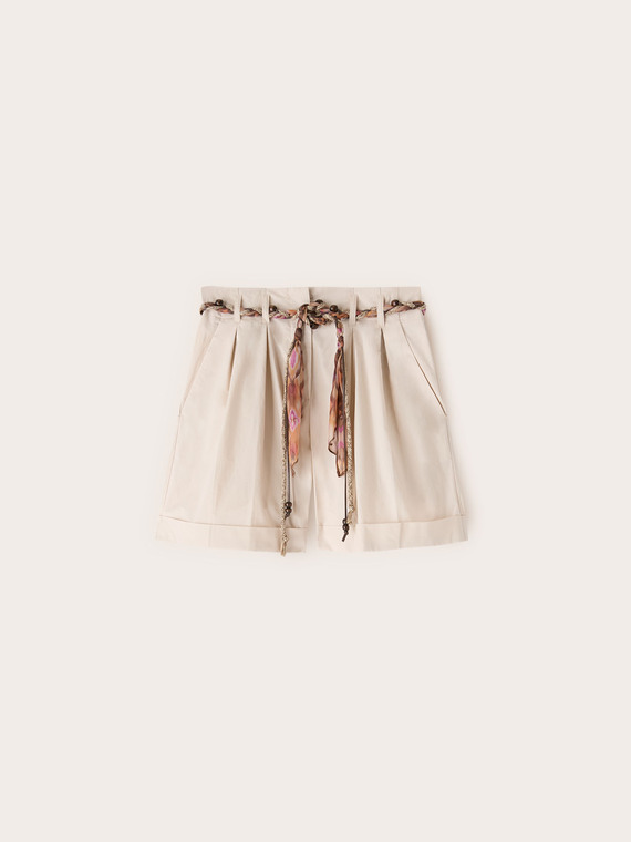 Shorts a vita alta in popeline con cintura