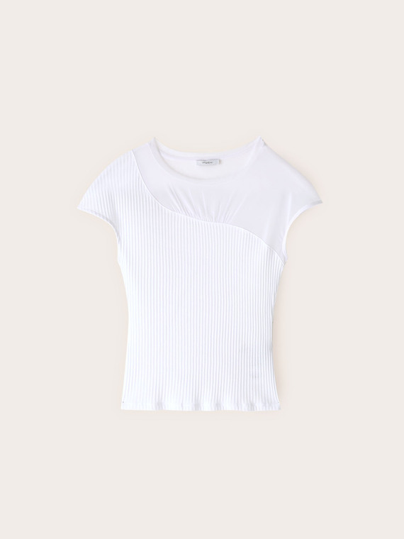 T-shirt bimaterica con inserto drappeggiato