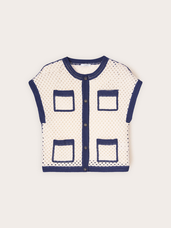 Cardigan in maglia traforata con tasche