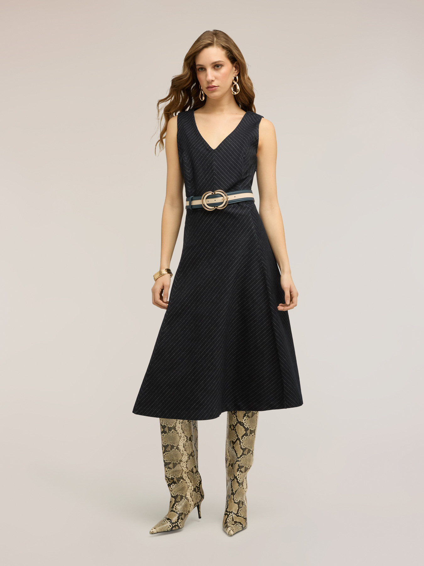 Vestito flare in denim gessato image number 2
