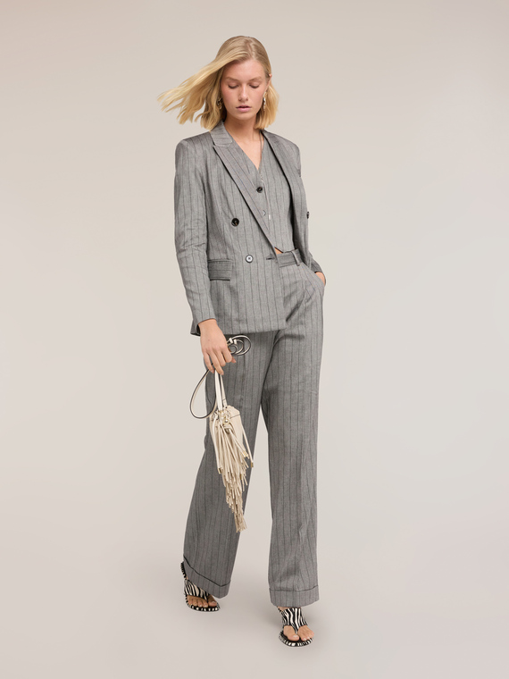 Pantaloni palazzo in misto lino a righe