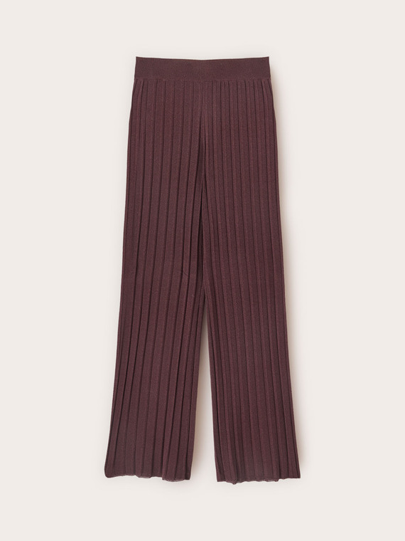 Pantaloni palazzo pliss&eacute; in maglia di viscosa lurex