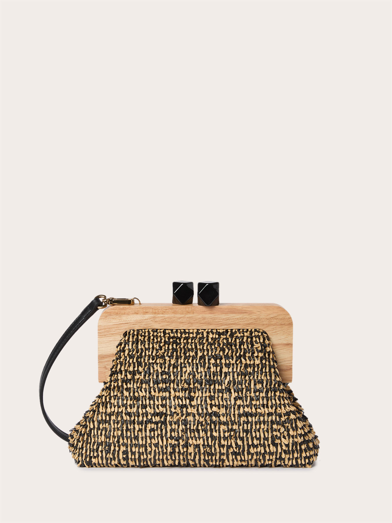 Clutch in rafia intrecciata con chiusura in legno image number 1