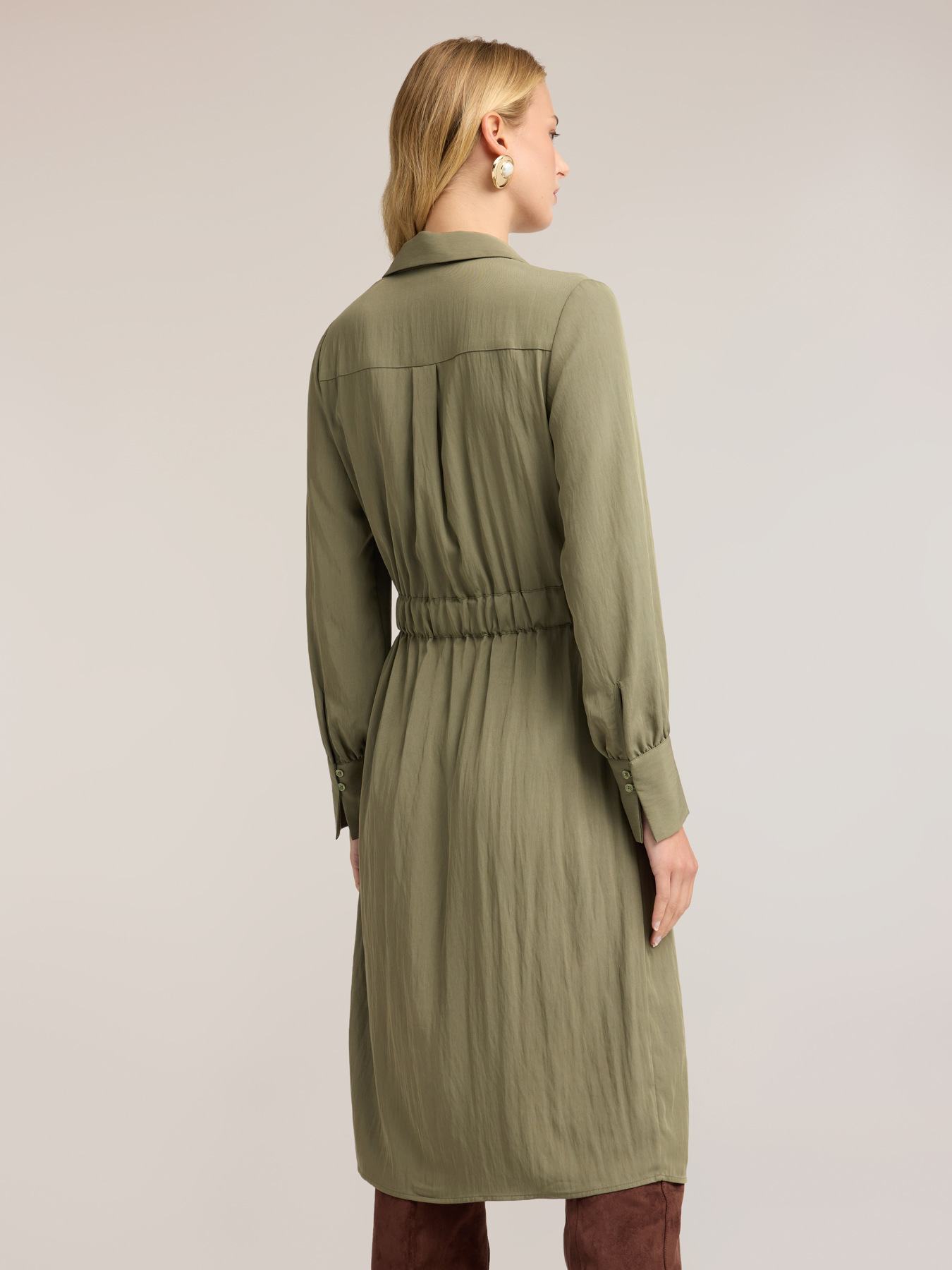 Vestito chemisier in twill drappeggiato image number 1