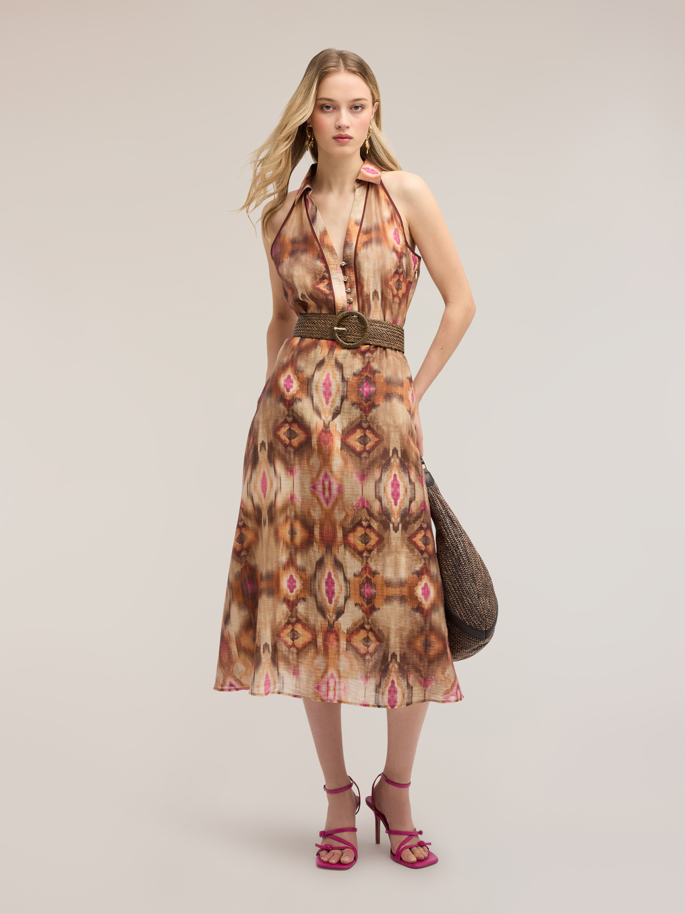 Vestito chemisier in tela con stampa ikat image number 0