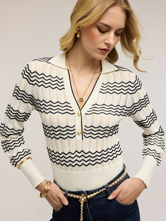 Polo in maglia fine a righe chevron