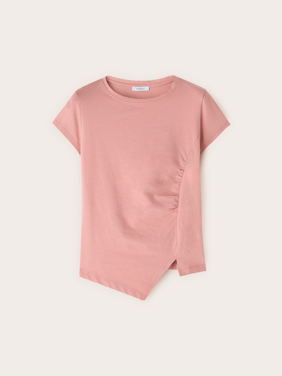 T-shirt con drappeggio laterale asimmetrico