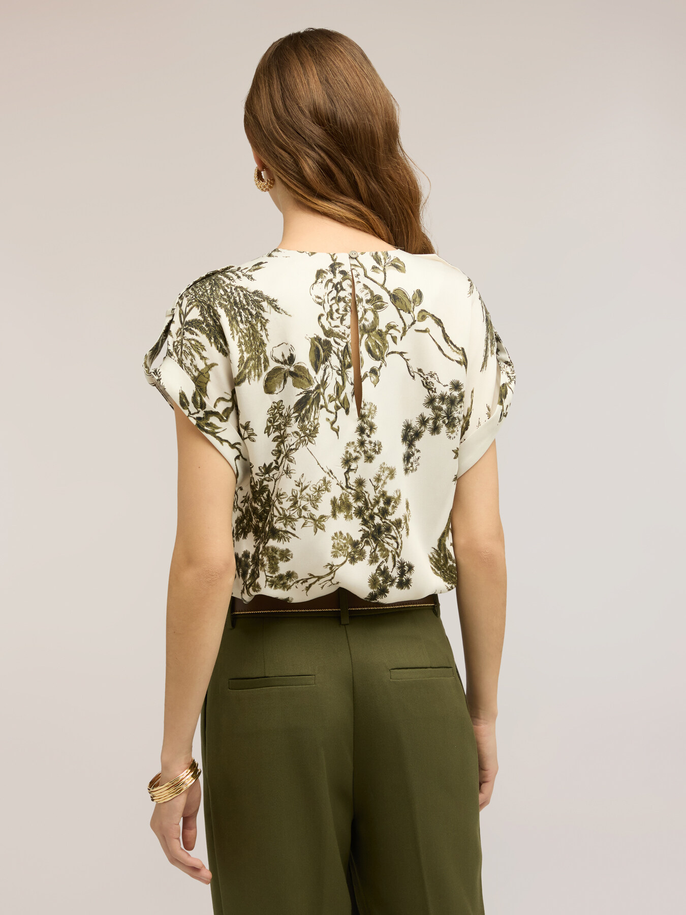 Blusa in raso con stampa botanica image number 1