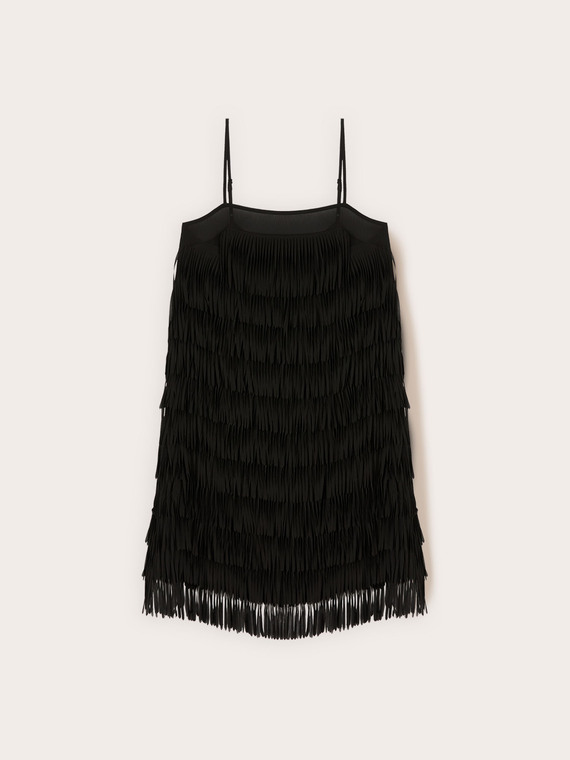 Vestito corto in georgette con frange