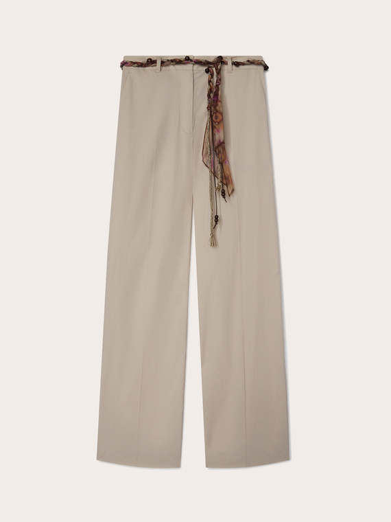 Pantaloni palazzo in cotone con cintura