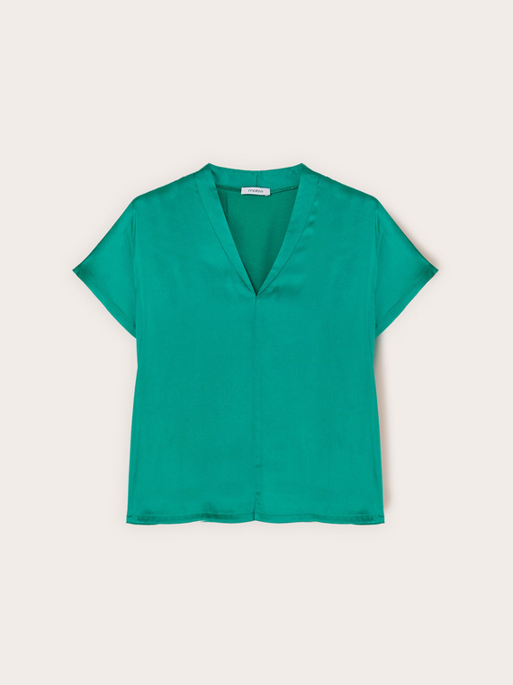 T-shirt bimaterica con scollo a V