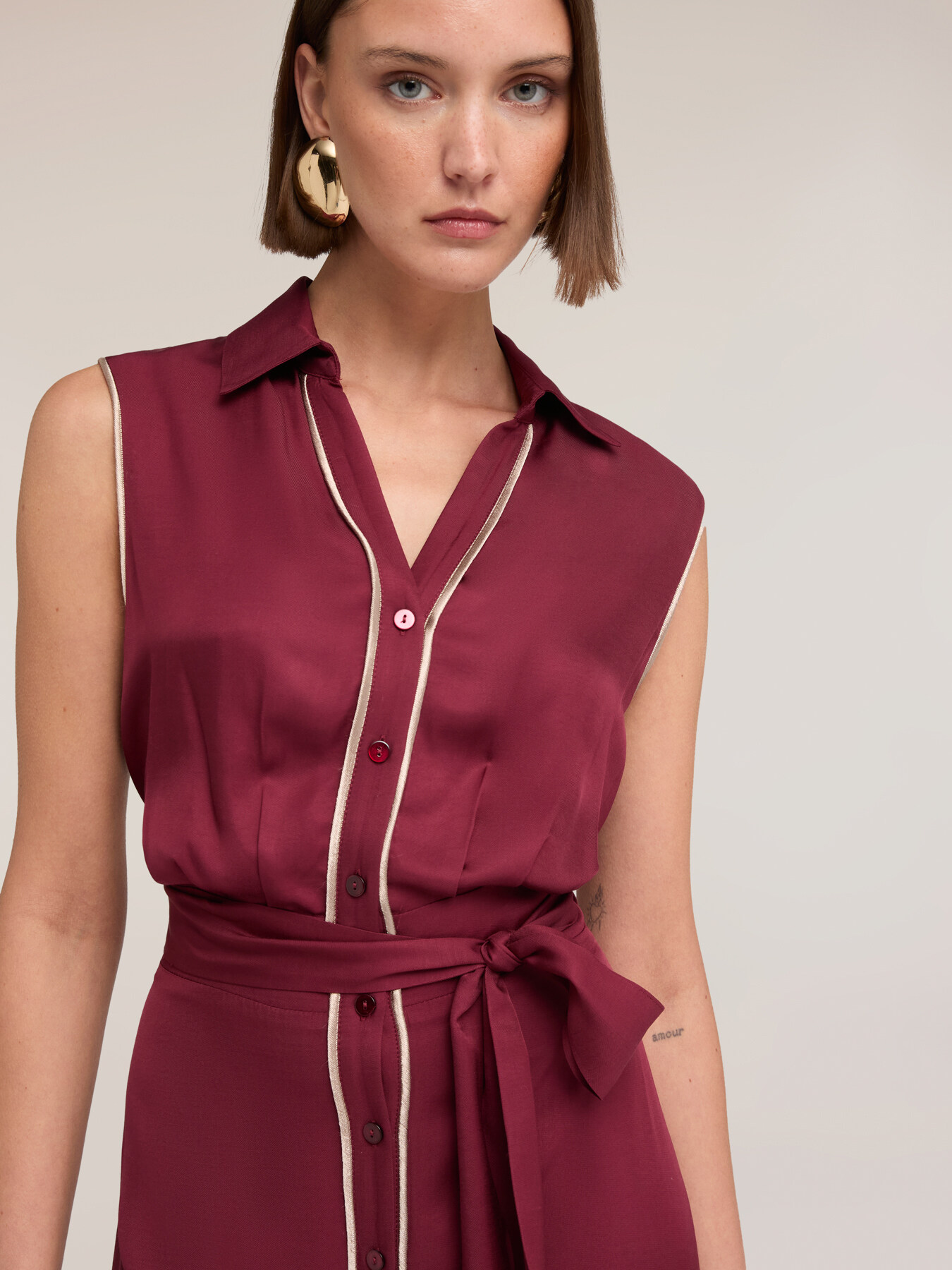 Vestito chemisier in twill con cintura image number 3