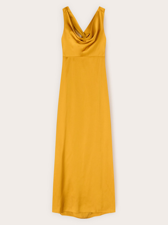 Vestito lungo in raso con drappeggio