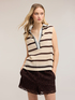 Top in maglia ajour&eacute; a righe con colletto polo image number 3