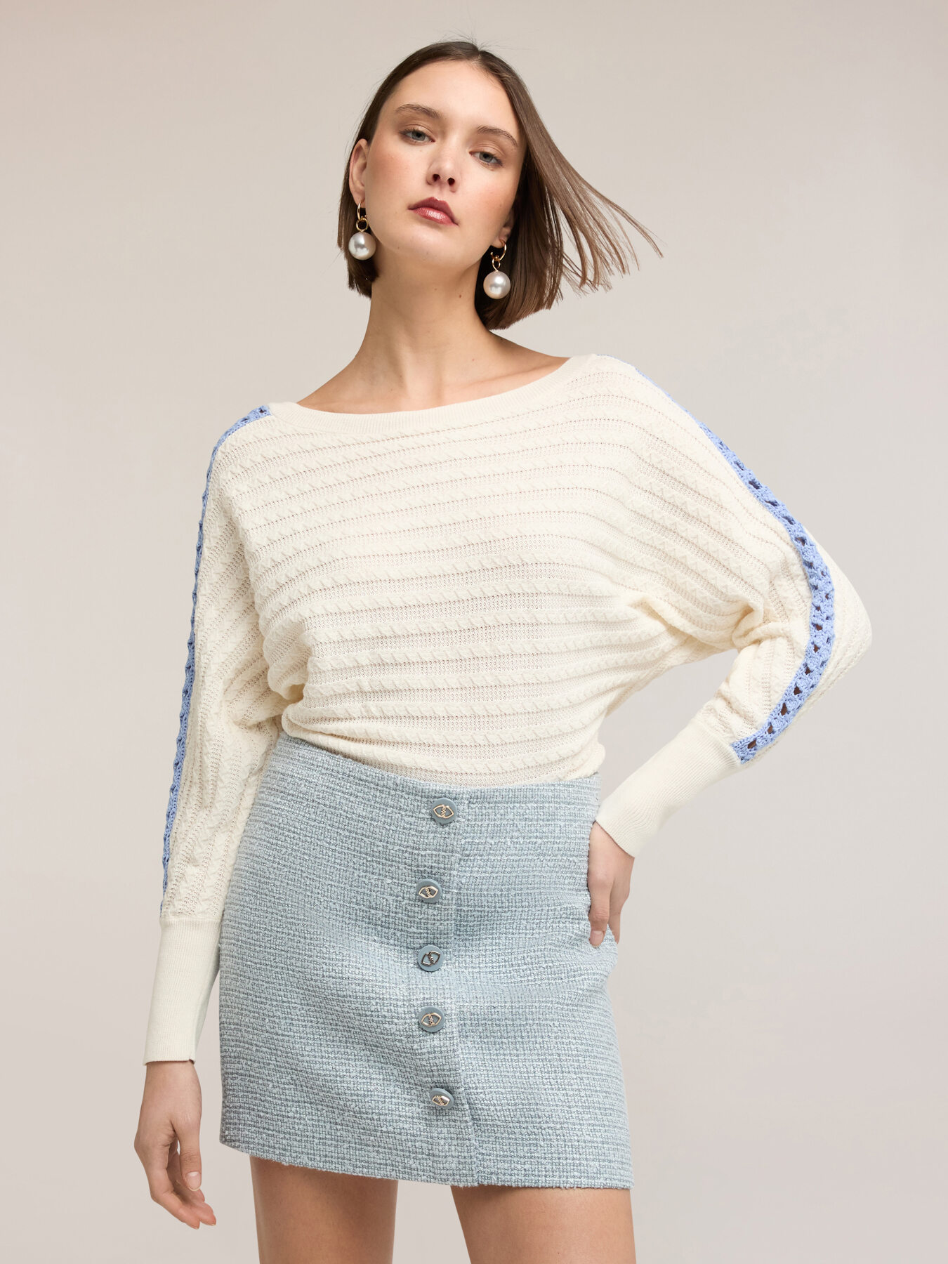 Maglia over con inserti traforati sulle maniche image number 0