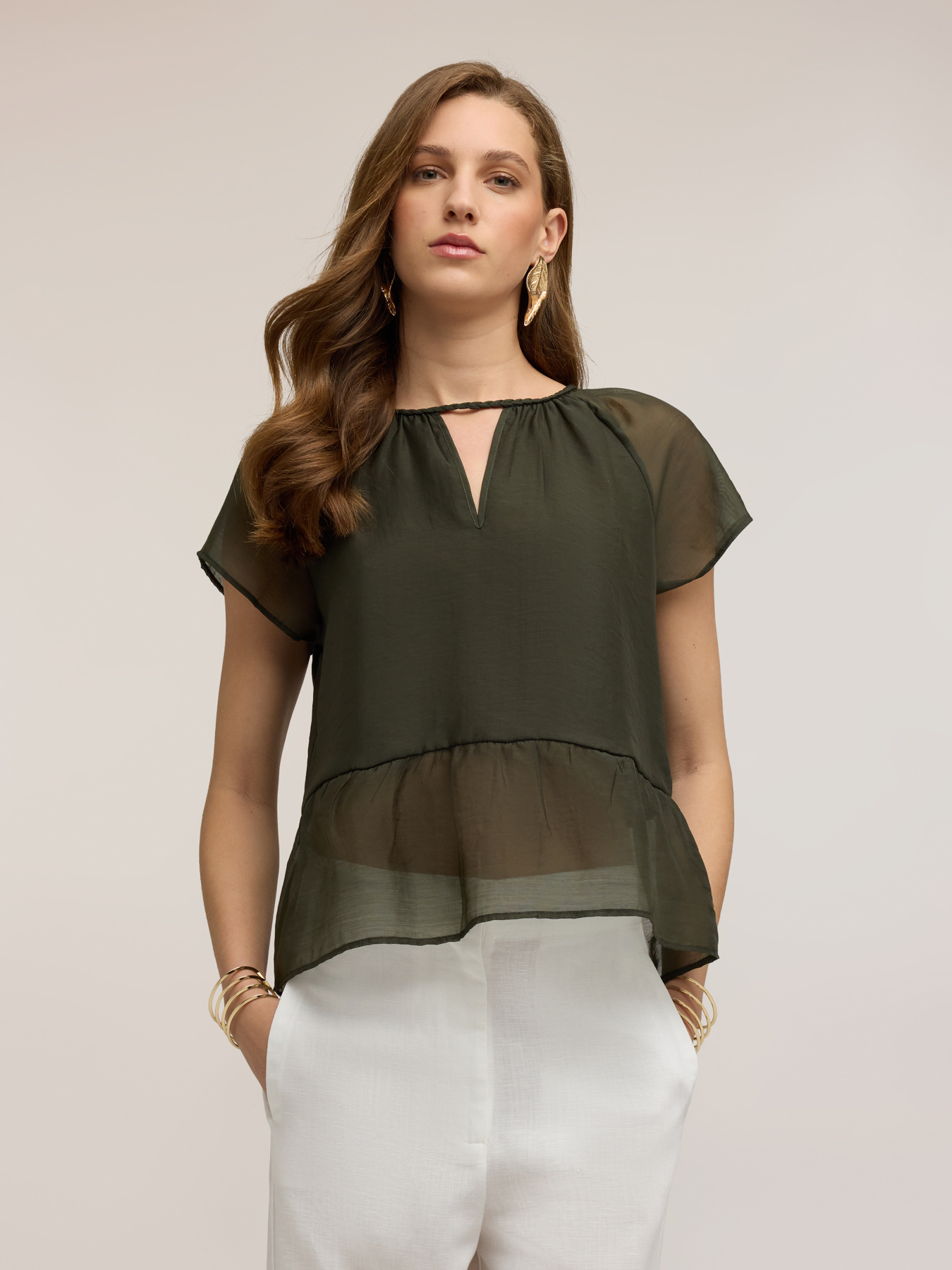 Blusa in mussola con lacci intrecciati image number 2