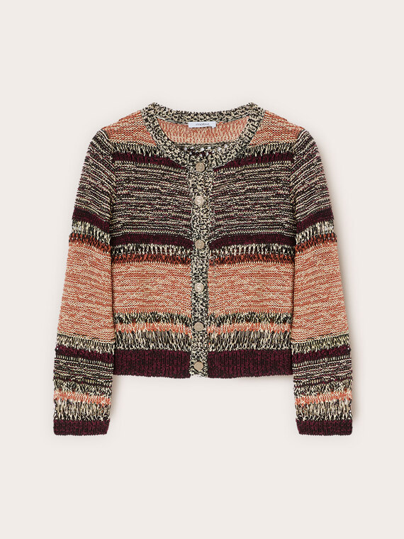 Cardigan corto in maglia traforata a righe