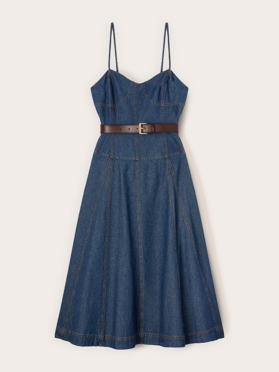 Vestito midi in denim con scollatura a cuore