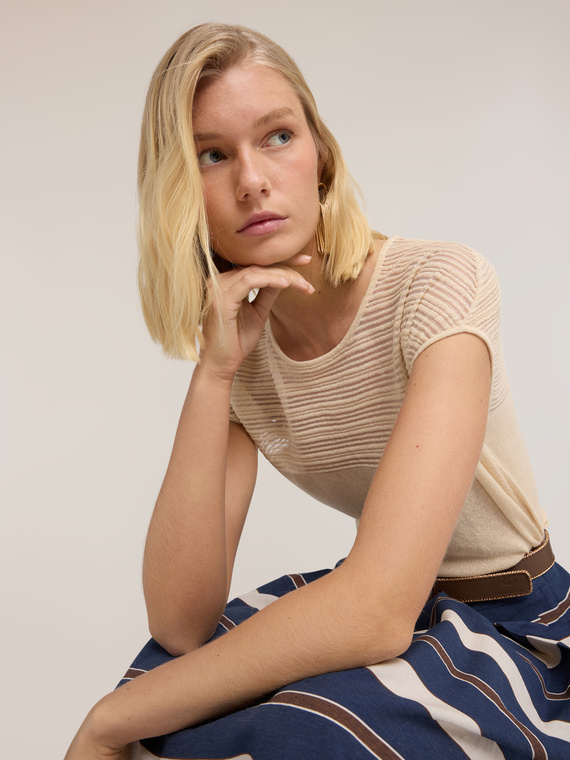 Maglia a righe in misto lino