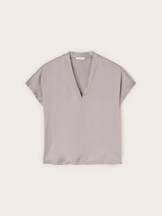 T-shirt bimaterica con scollo a V