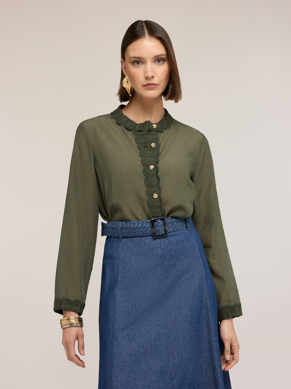 Camicia misto lyocell con bordi in maglia