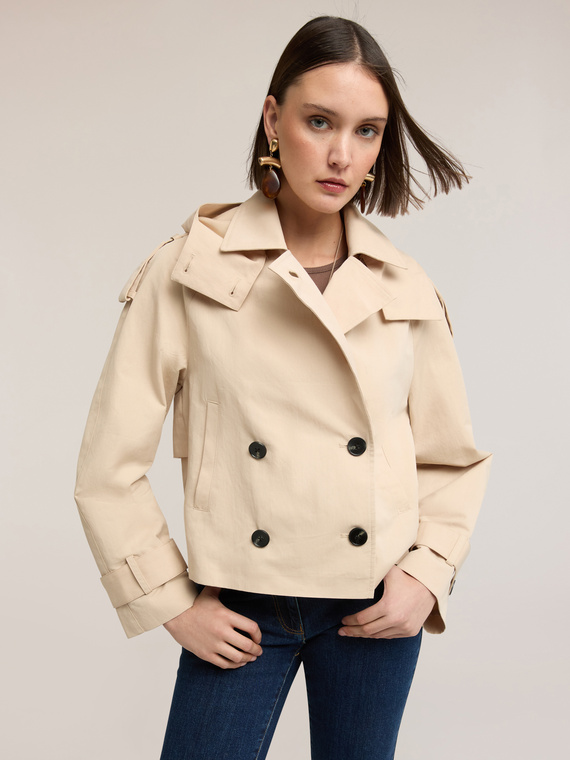 Trench corto in gabardina misto cotone