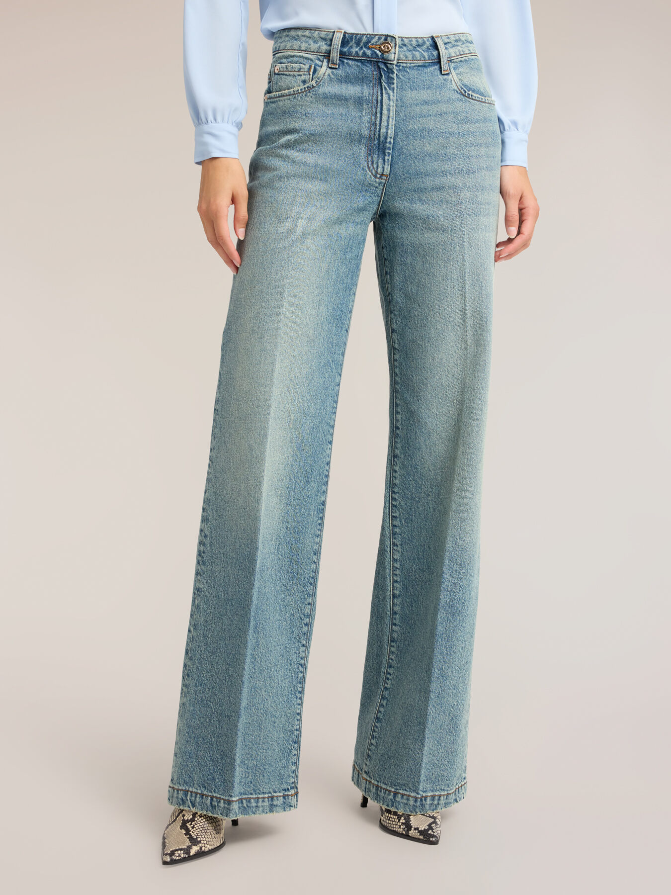 Jeans wide a vita alta washed image number 2