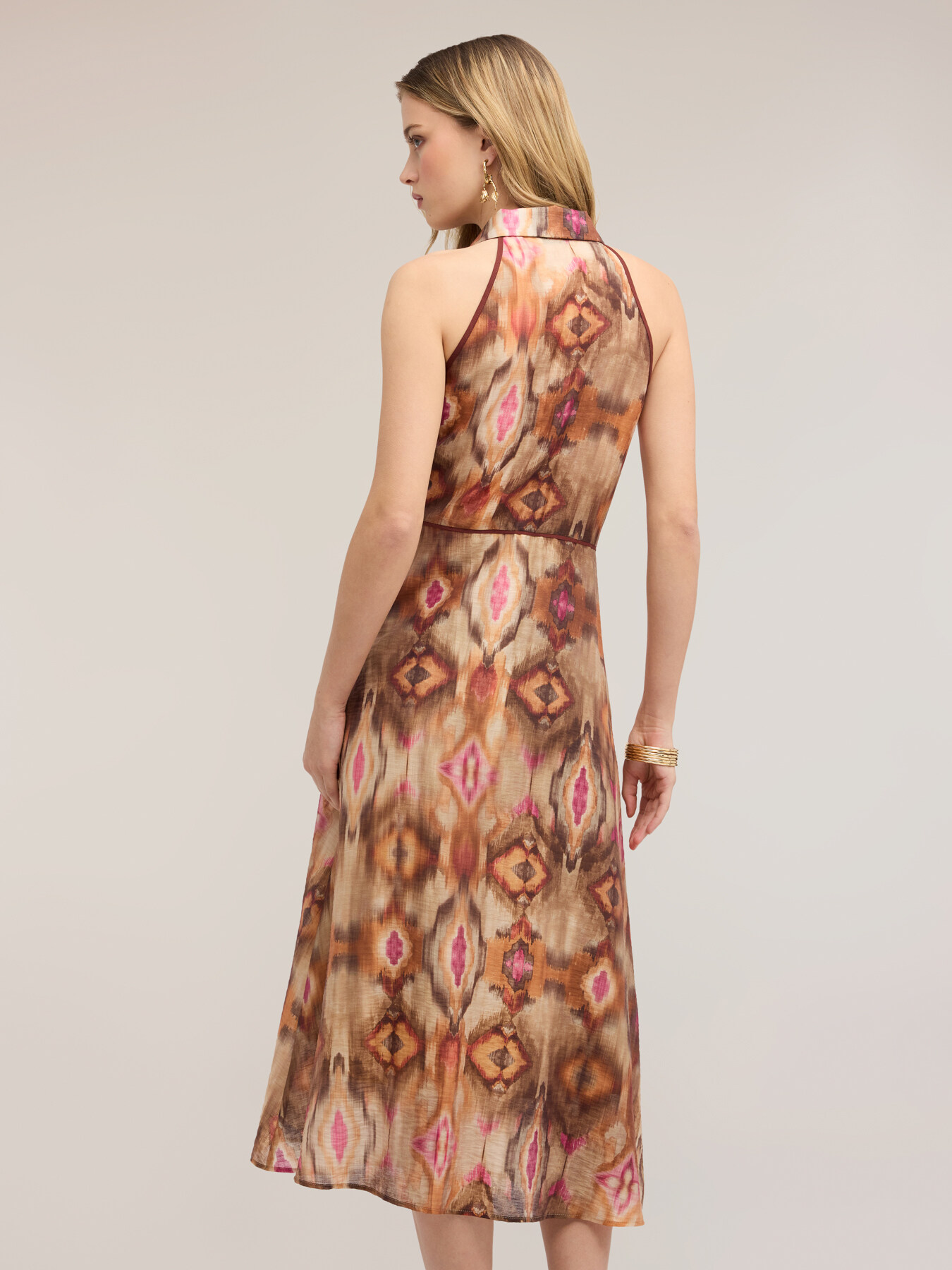 Vestito chemisier in tela con stampa ikat image number 1