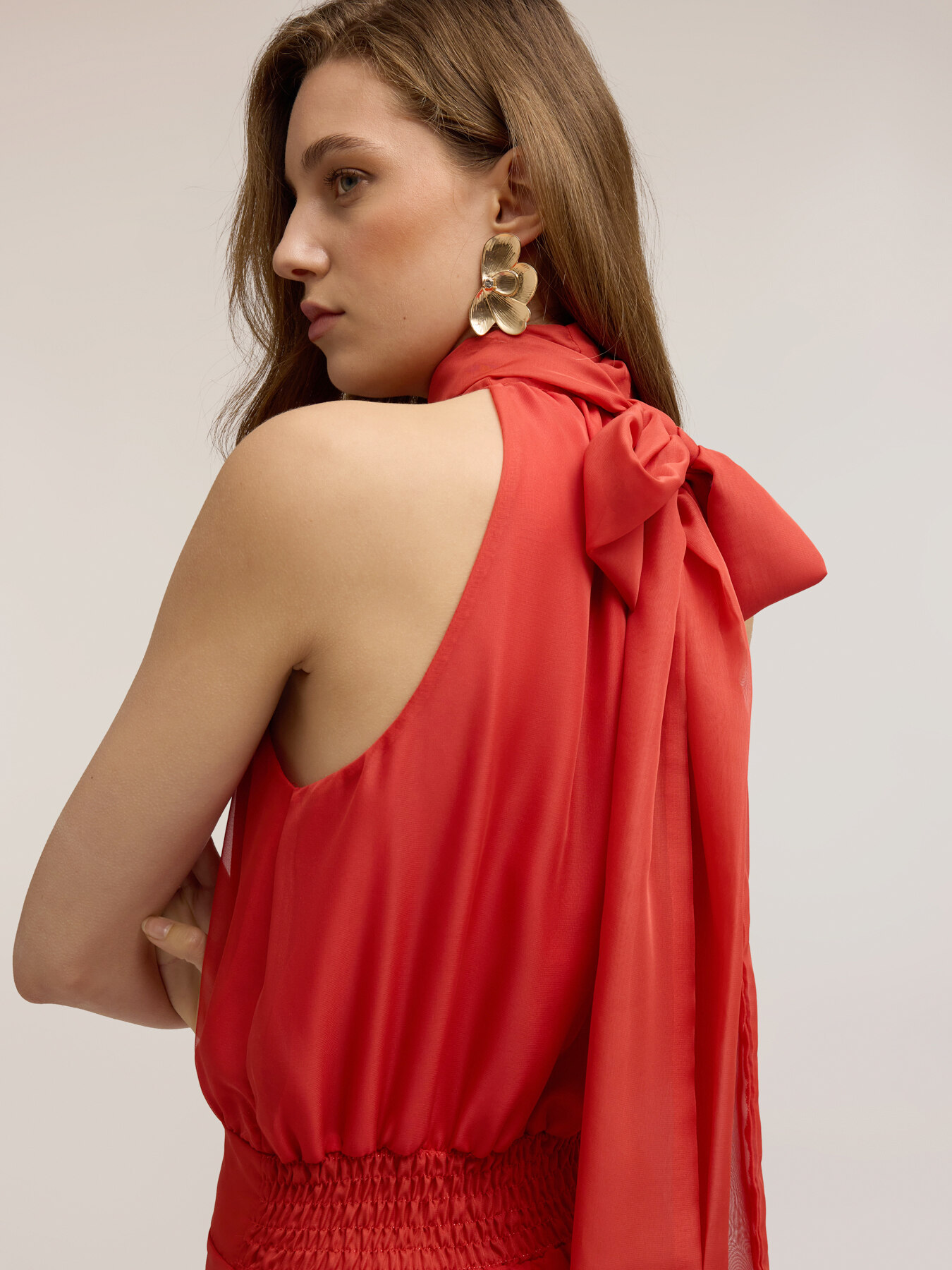 Vestito lungo in voile con scollo halter image number 3
